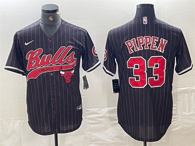 Men's Chicago Bulls #33 Scottie Pippen Black Cool Base Stitched Baseball Jersey